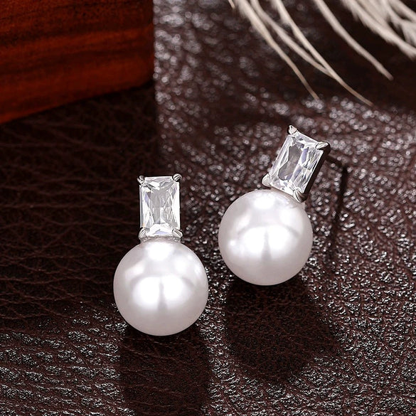 Wholesale Earrings Copper Imitation Pearl Geometric Minimalist Style