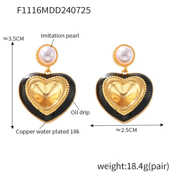 Wholesale Earrings Copper Imitation Pearl Glass Stone Niche Heart Geometric Electroplated