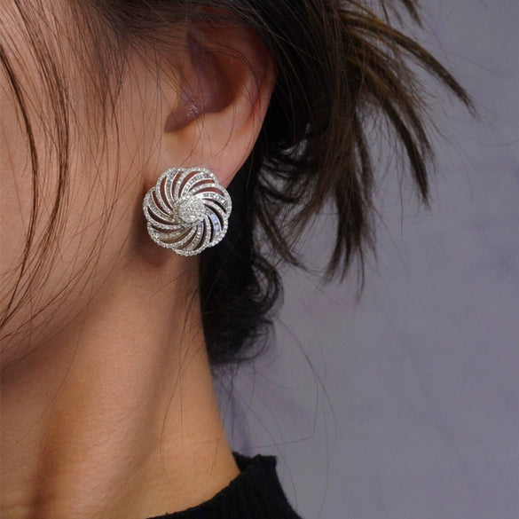 Wholesale Earrings Copper Inlaid Zirconia Geometric Lines Flower Design For Women