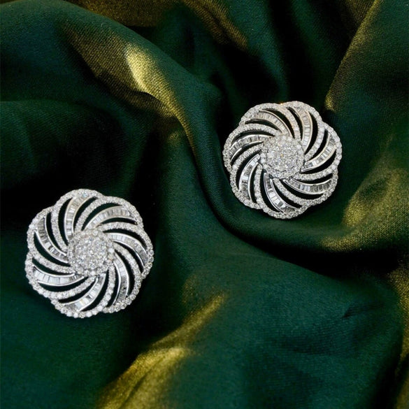 Wholesale Earrings Copper Inlaid Zirconia Geometric Lines Flower Design For Women