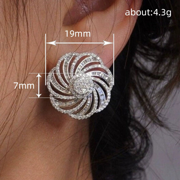 Wholesale Earrings Copper Inlaid Zirconia Geometric Lines Flower Design For Women