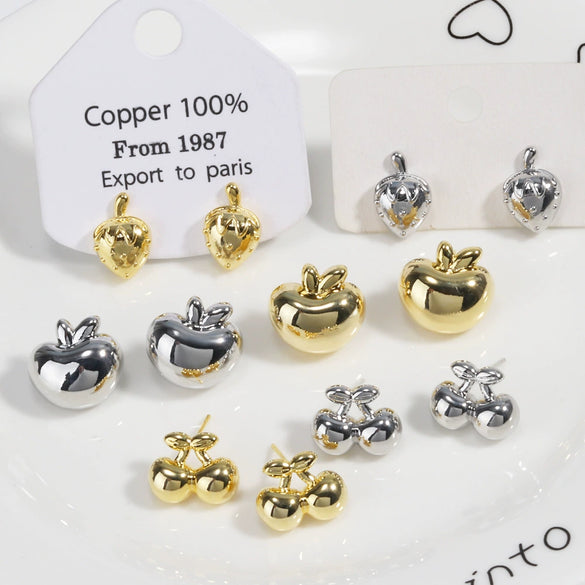 Wholesale Earrings Copper 18K Gold Plated Fruit Design For Girls