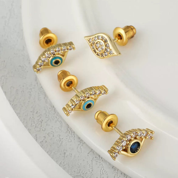 Wholesale Earrings Copper 18K Gold Plated Microinlaid Zircon Geometric Devil's Eye Style