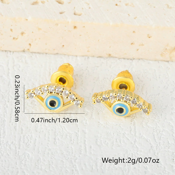 Wholesale Earrings Copper 18K Gold Plated Microinlaid Zircon Geometric Devil's Eye Style