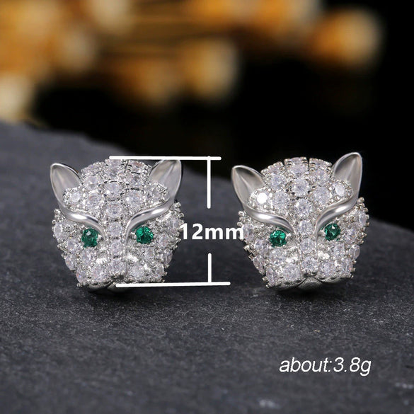 Wholesale Earrings Copper Leopard Head Diamond Zircon Animals Zodiac Style
