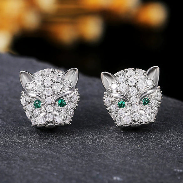 Wholesale Earrings Copper Leopard Head Diamond Zircon Animals Zodiac Style