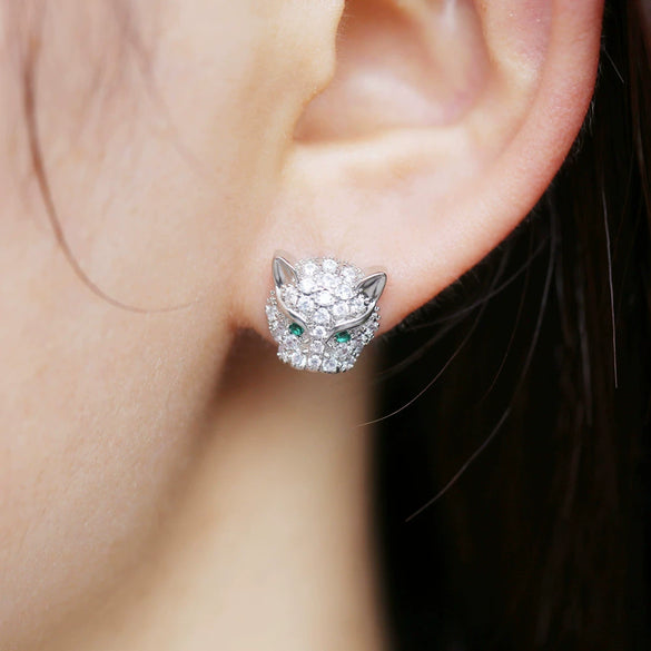 Wholesale Earrings Copper Leopard Head Diamond Zircon Animals Zodiac Style