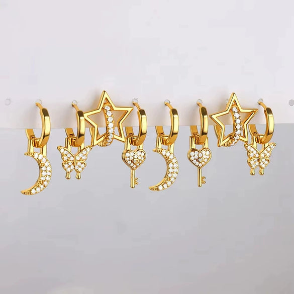 Wholesale Earrings Copper Light Luxury Style With Diamond Setting Geometric Butterfly Star Heart Shape Bow Design