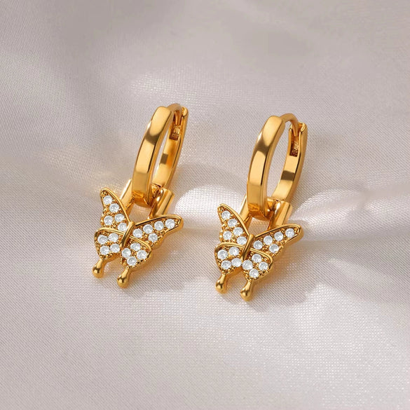 Wholesale Earrings Copper Light Luxury Style With Diamond Setting Geometric Butterfly Star Heart Shape Bow Design