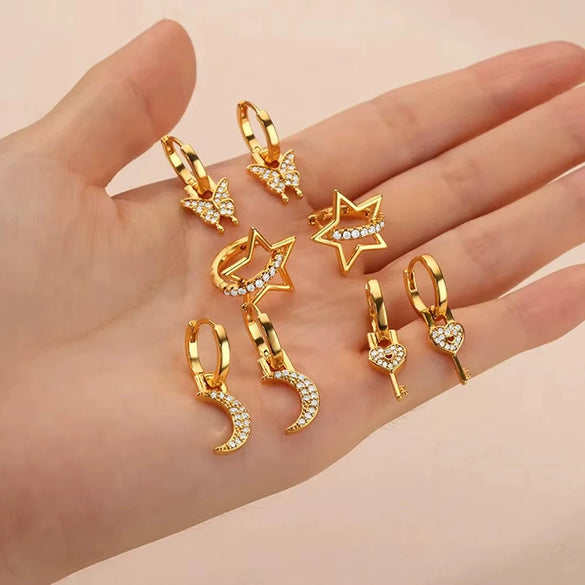 Wholesale Earrings Copper Light Luxury Style With Diamond Setting Geometric Butterfly Star Heart Shape Bow Design