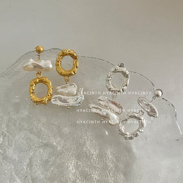 Wholesale Earrings Copper Natural Freshwater Pearl Geometric Vintage Electroplating Design For Women