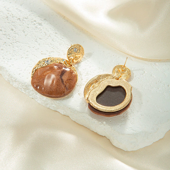 Wholesale Earrings Copper Natural Stone Gold Inlaid Zircon Geometric Fashion Design
