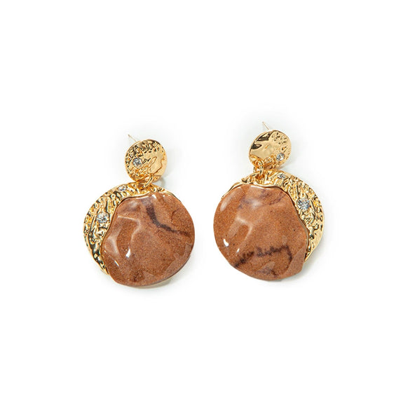 Wholesale Earrings Copper Natural Stone Gold Inlaid Zircon Geometric Fashion Design