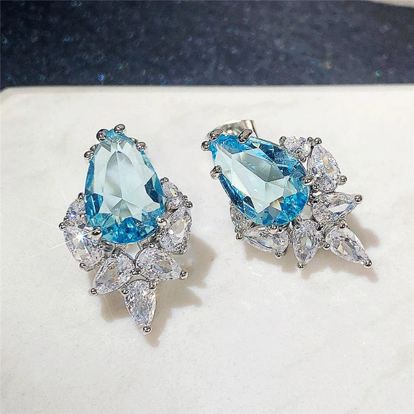 Wholesale Earrings Copper Pink Diamond Water Drops Pearshaped Ice Flower Zircon