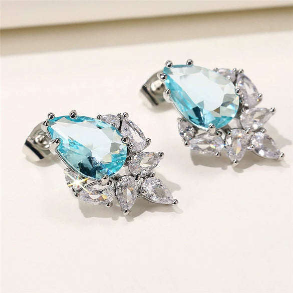 Wholesale Earrings Copper Pink Diamond Water Drops Pearshaped Ice Flower Zircon