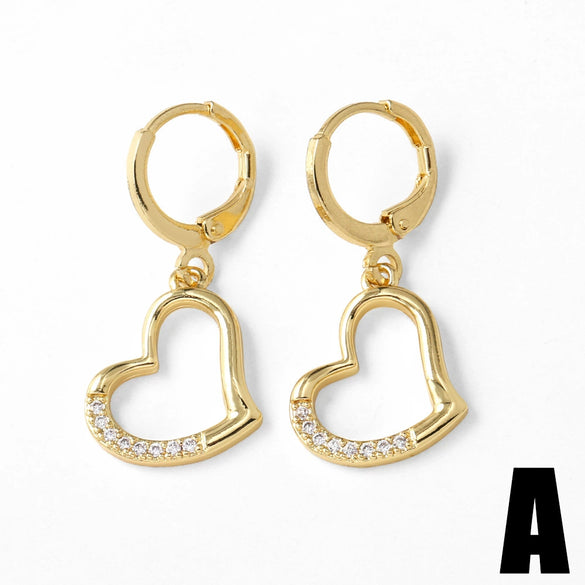 Wholesale Earrings Copper Plated Real Gold Heart Shape Clover Love Pearl For Women