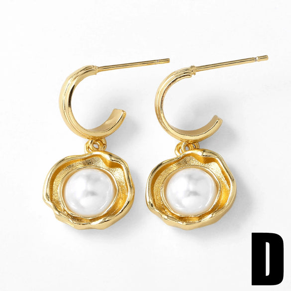 Wholesale Earrings Copper Plated Real Gold Heart Shape Clover Love Pearl For Women