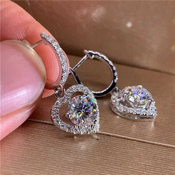 Wholesale Earrings Copper Platinum Plated Hollow Heart Shaped Zircon Ear Jewelry