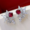 Wholesale Earrings Copper Red Zircon Floral Light Luxury Design