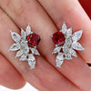 Wholesale Earrings Copper Red Zircon Floral Light Luxury Design
