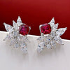 Wholesale Earrings Copper Red Zircon Floral Light Luxury Design