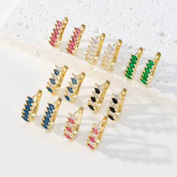 Wholesale Earrings Copper Retro Geometric Style Microinlaid Colorful Zircon 18K Goldplated For Women