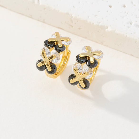 Wholesale Earrings Copper Retro Geometric Style Microinlaid Colorful Zircon 18K Goldplated For Women