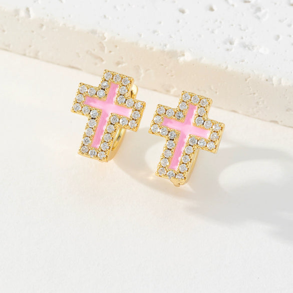 Wholesale Earrings Copper Retro Geometric Style Microinlaid Colorful Zircon 18K Goldplated For Women