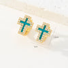 Wholesale Earrings Copper Retro Geometric Style Microinlaid Colorful Zircon 18K Goldplated For Women