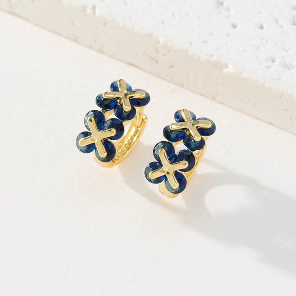 Wholesale Earrings Copper Retro Geometric Style Microinlaid Colorful Zircon 18K Goldplated For Women
