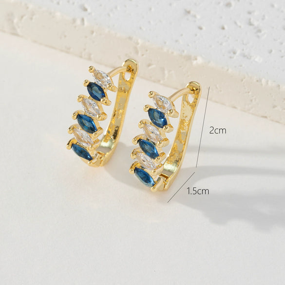 Wholesale Earrings Copper Retro Geometric Style Microinlaid Colorful Zircon 18K Goldplated For Women
