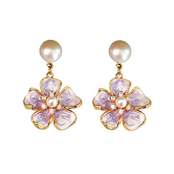Wholesale Earrings Copper Retro Purple Enamel Drip Glaze Geometric Natural Freshwater Pearl Electroplating For Women