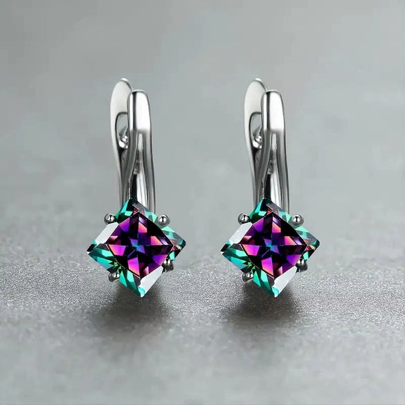 Wholesale Earrings Copper Rhombus Geometric Inlaid Zircon Design For Women