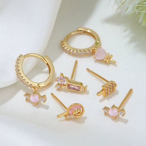 Wholesale Earrings Copper S925 Silver Needle Geometric Heart Inlaid Zircon Cute Style For Women