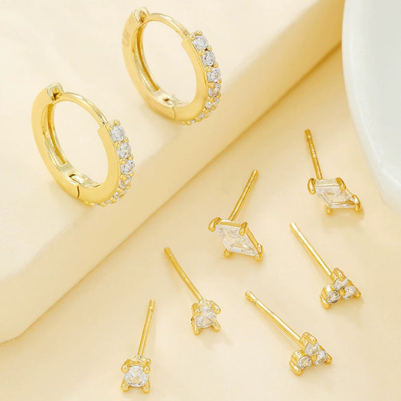 Wholesale Earrings Copper S925 Silver Needle Geometric Style Set With Zirconia For Women
