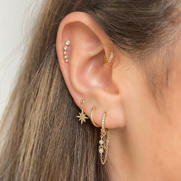 Wholesale Earrings Copper S925 Silver Plated Star Pattern Inlaid Zircon Tassel Simple Fashion