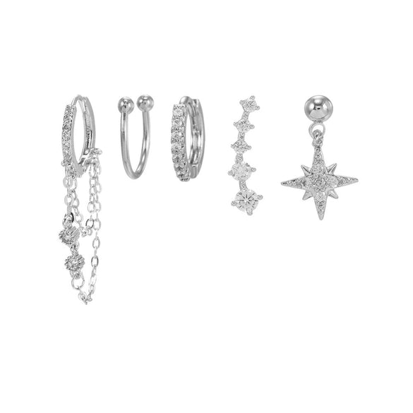 Wholesale Earrings Copper S925 Silver Plated Star Pattern Inlaid Zircon Tassel Simple Fashion