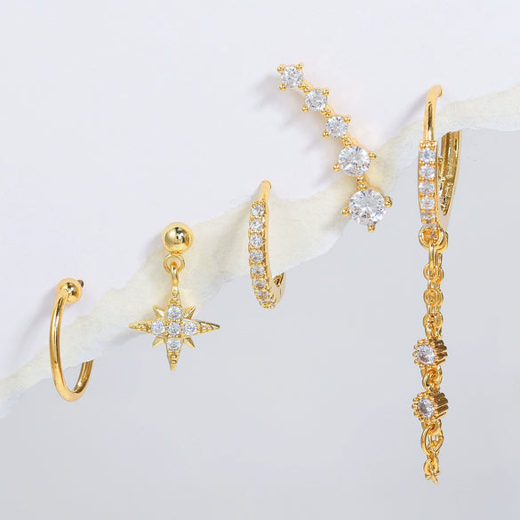 Wholesale Earrings Copper S925 Silver Plated Star Pattern Inlaid Zircon Tassel Simple Fashion