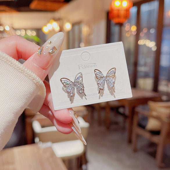 Wholesale Earrings Copper 925 Silver Hollow Zircon Inlaid Butterfly Animal Sweet Style