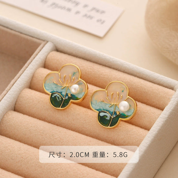 Wholesale Earrings Copper 925 Silver Needle Freshwater Pearl Geometric Flower Leaf Ushaped Electroplated Light Luxury Niche For Women