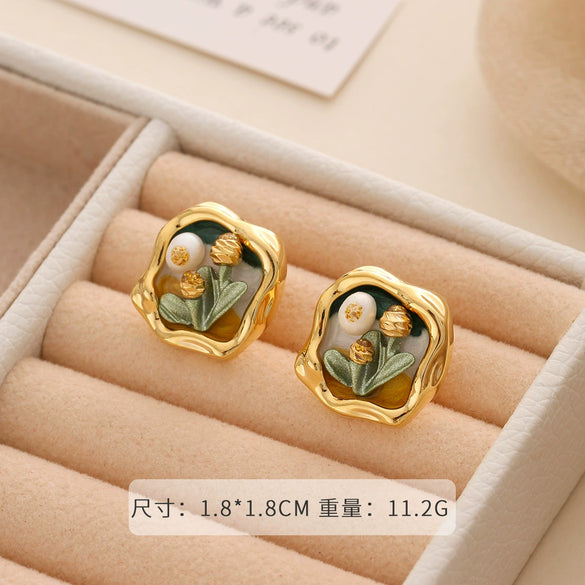 Wholesale Earrings Copper 925 Silver Needle Freshwater Pearl Geometric Flower Leaf Ushaped Electroplated Light Luxury Niche For Women