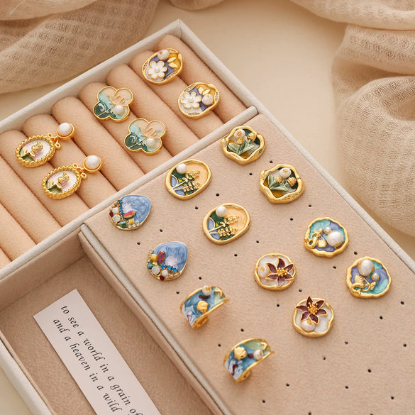 Wholesale Earrings Copper 925 Silver Needle Freshwater Pearl Geometric Flower Leaf Ushaped Electroplated Light Luxury Niche For Women