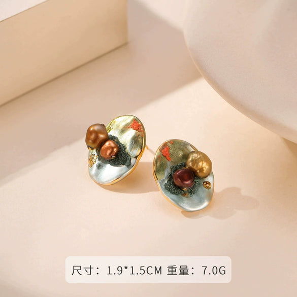 Wholesale Earrings Copper 925 Silver Needle Freshwater Pearl Geometric Flower Leaf Ushaped Electroplated Light Luxury Niche For Women