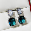 Wholesale Earrings Copper Square Zircon Geometric Style Peacock Blue Crystal