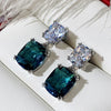 Wholesale Earrings Copper Square Zircon Geometric Style Peacock Blue Crystal