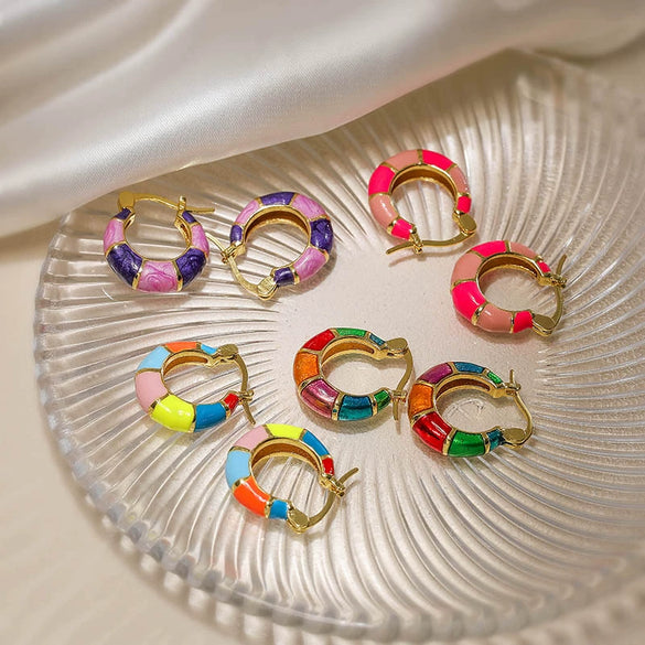 Wholesale Earrings Copper Sweet Geometric Ushaped Oil Dripping Design For Women