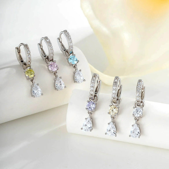 Wholesale Earrings Copper Sweet Style Geometric Drop Shape Inlaid Zircon