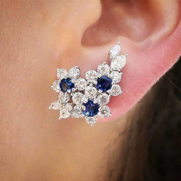 Wholesale Earrings Copper Three Dimensional Flower Zircon
