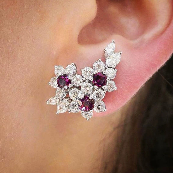 Wholesale Earrings Copper Three Dimensional Flower Zircon