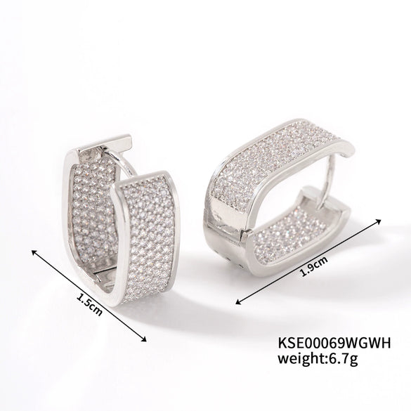Wholesale Earrings Copper U Shape Microinlaid With Diamond Electroplating Light Luxury Style